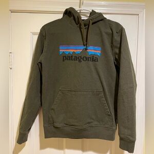Adult small Patagonia hooded sweatshirt.  Green.
